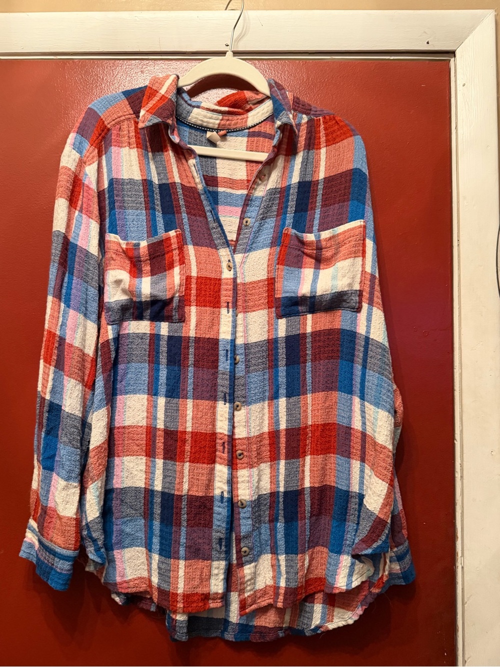 Pilcro Red, Blue & White Plaid Button-Down Shirt